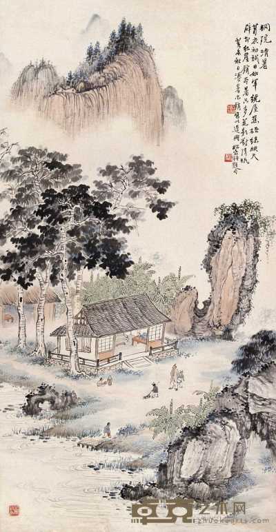 钱松嵒 1943年作 桐院清暑 立轴 89.5×46cm